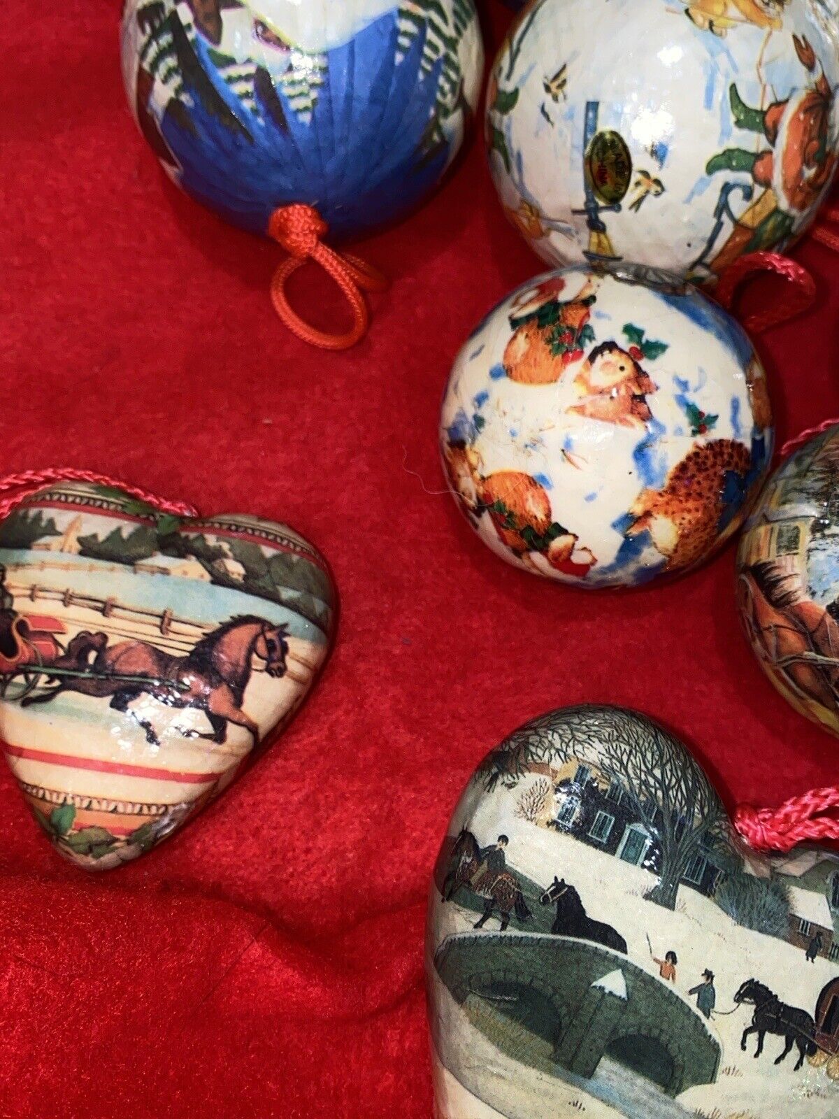 Vintage Paper Mache Christmas Ornaments (23) Hearts, Horses,Vintage