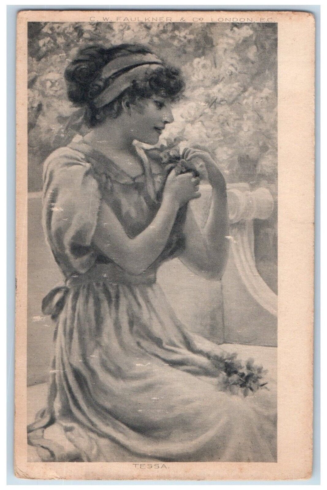 1907 Tessa Pretty Woman Dress Curly Hair Fixing Ribbon Posted Antique Postcard
