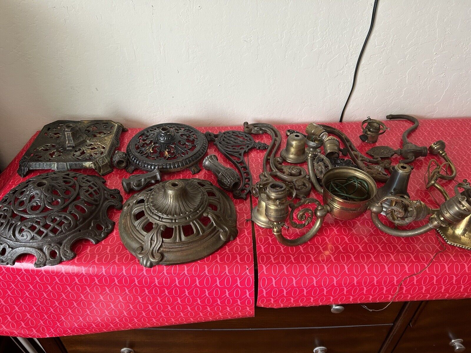 Antique Vintage Lot of Cast Iron Floor Lamp Parts