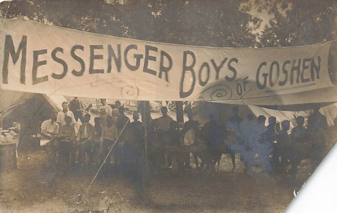 RPPC Messenger Boys Of Goshen Banner Real Photo Indiana IN P576