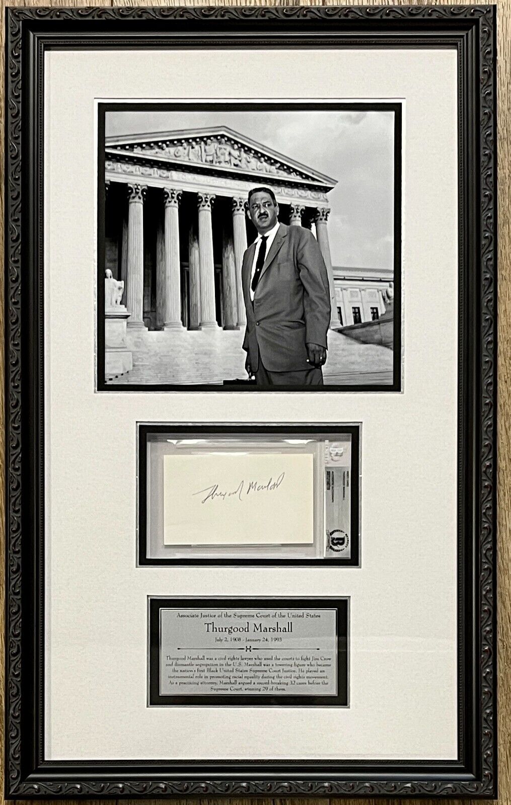 Thurgood Marshall (Supreme Court Justice) signed custom framed display-Beckett