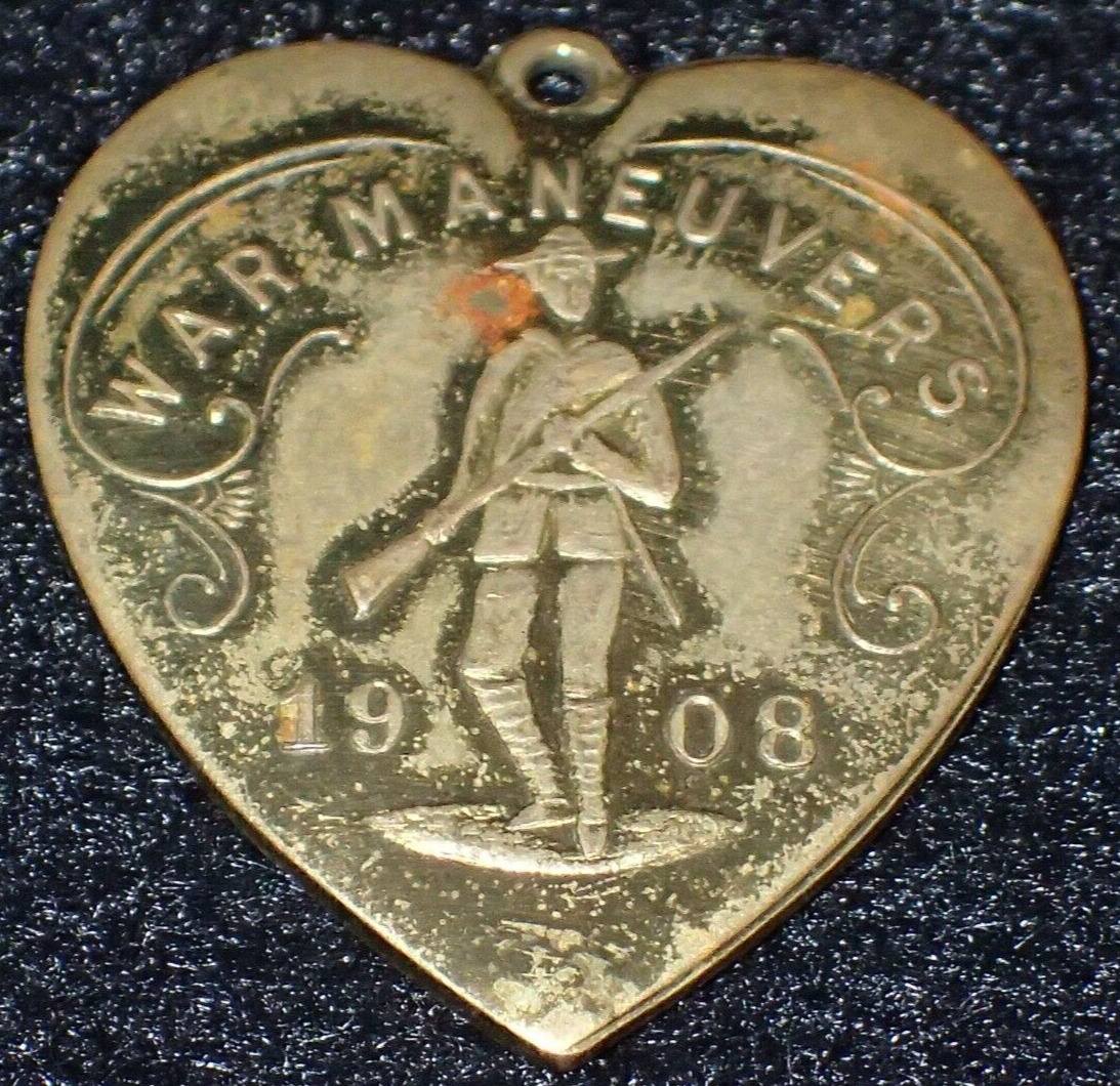 Pre-WWI US Army War Maneuvers 1908 Heart Medal Medallion 'SCHWAAB' No Suspension