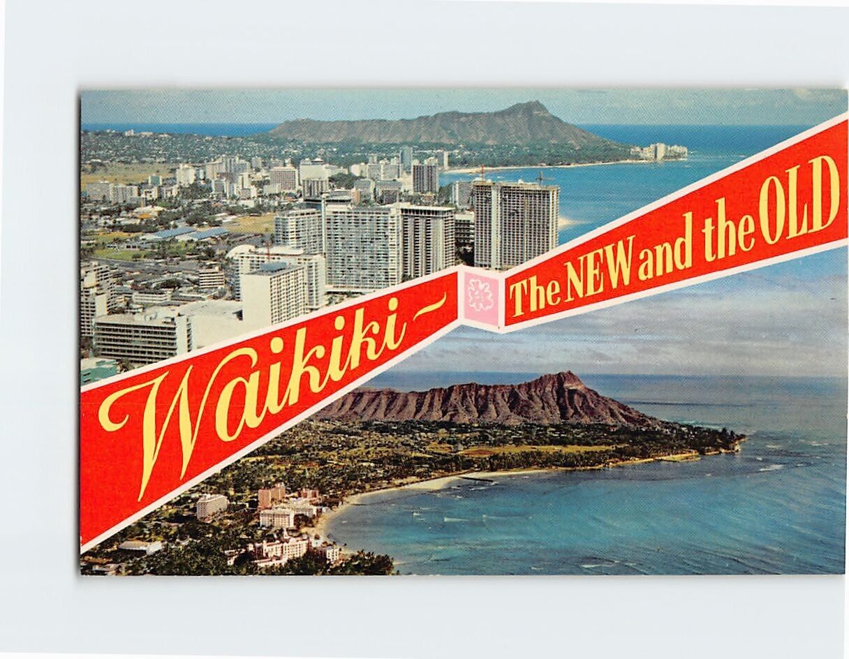 Postcard The New 1970\'s & The Old 1950\'s Waikiki Hawaii USA