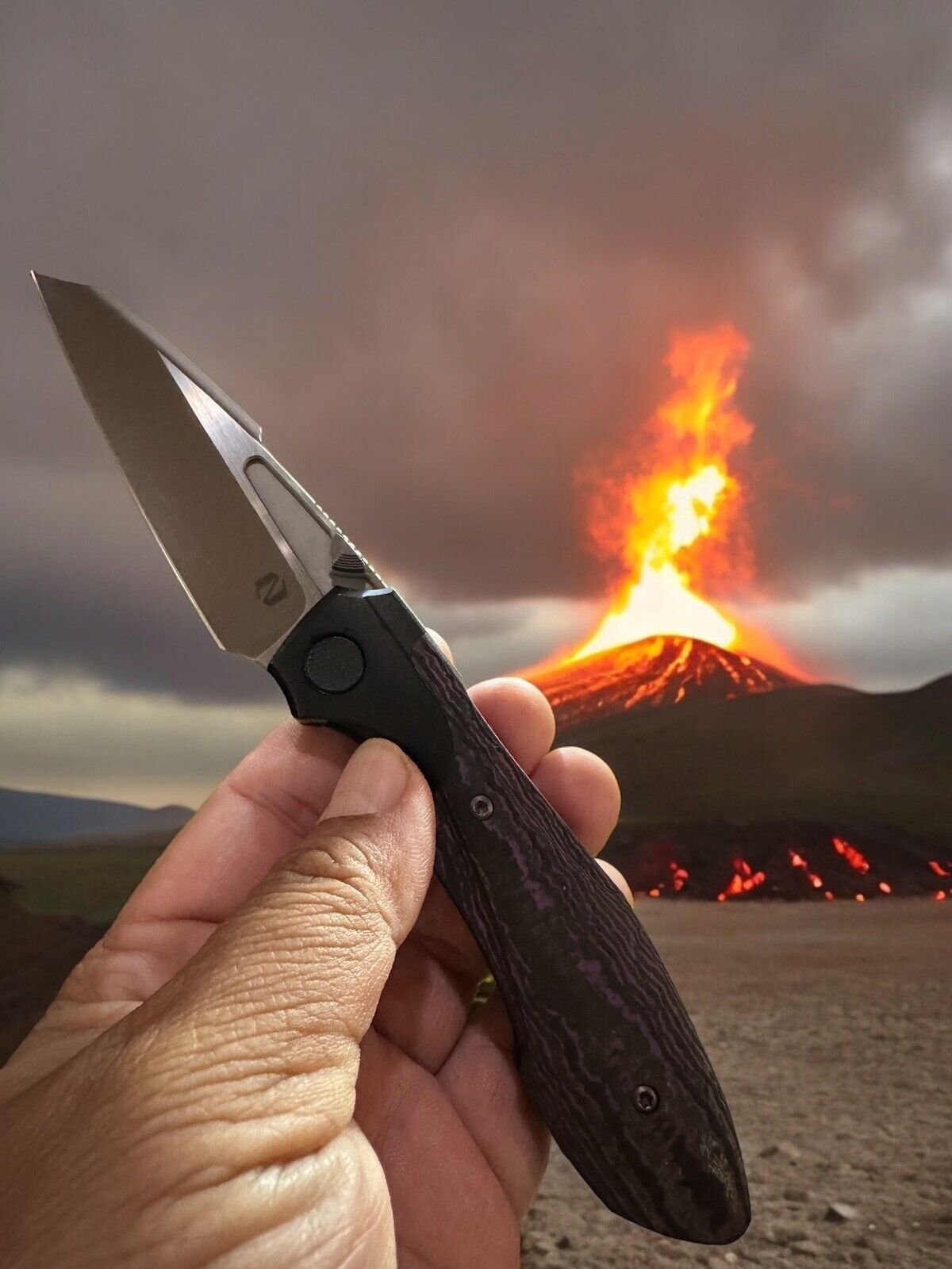 Null Knives Voodoo Satin M390 Titanium Purple Haze Fat Carbon Knife PVD Folder