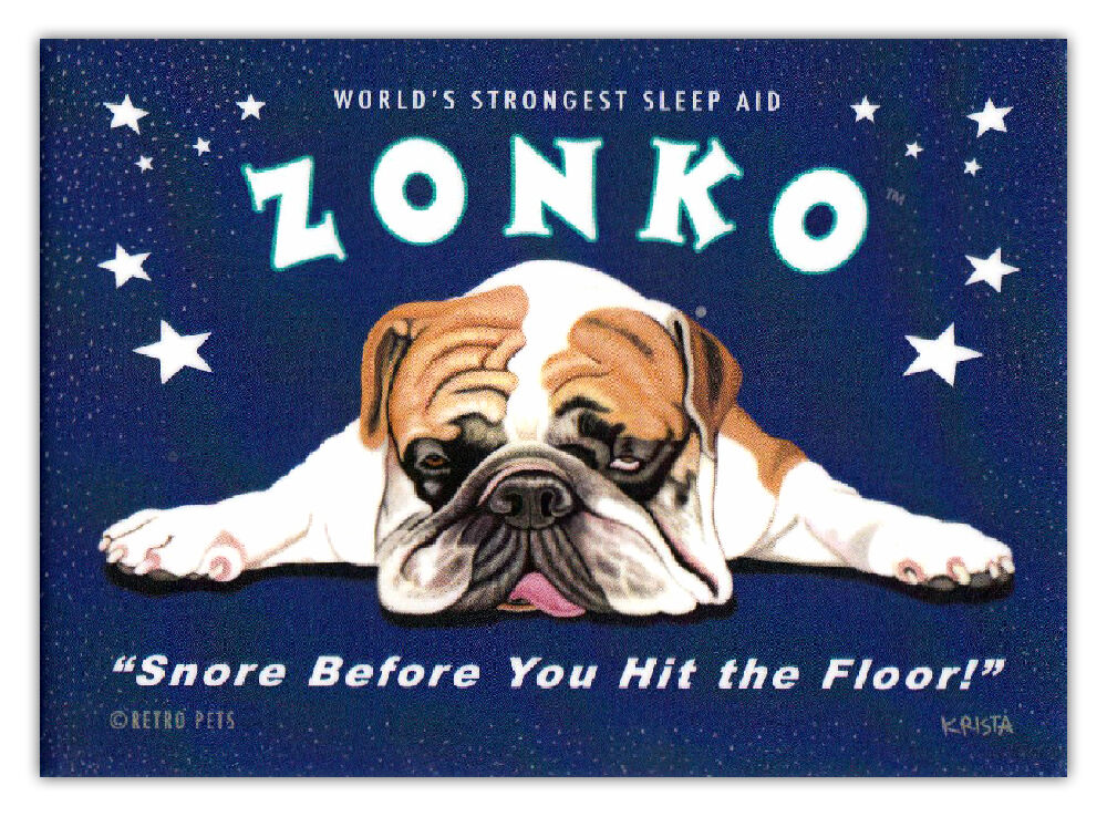 Retro Dogs Refrigerator Magnets - Bulldog Sleep Aid - Vintage Advertising Art