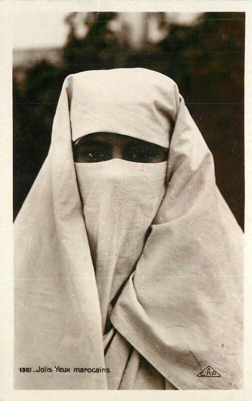 1940s Morocco North Africa Muslim woman head Covering RPPC Postcard 21-13548