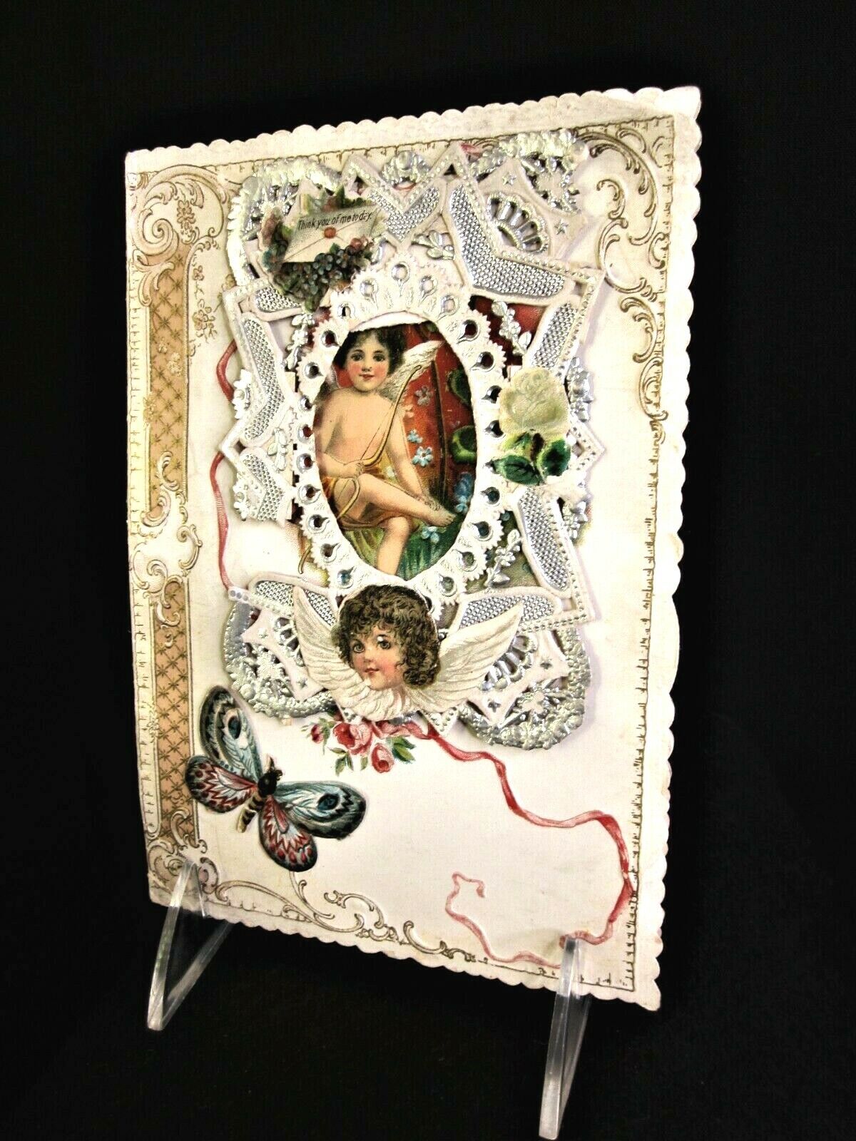 Antique Victorian Valentine Card, Lace Paper, Scrap & Poem Inside 1850-1899