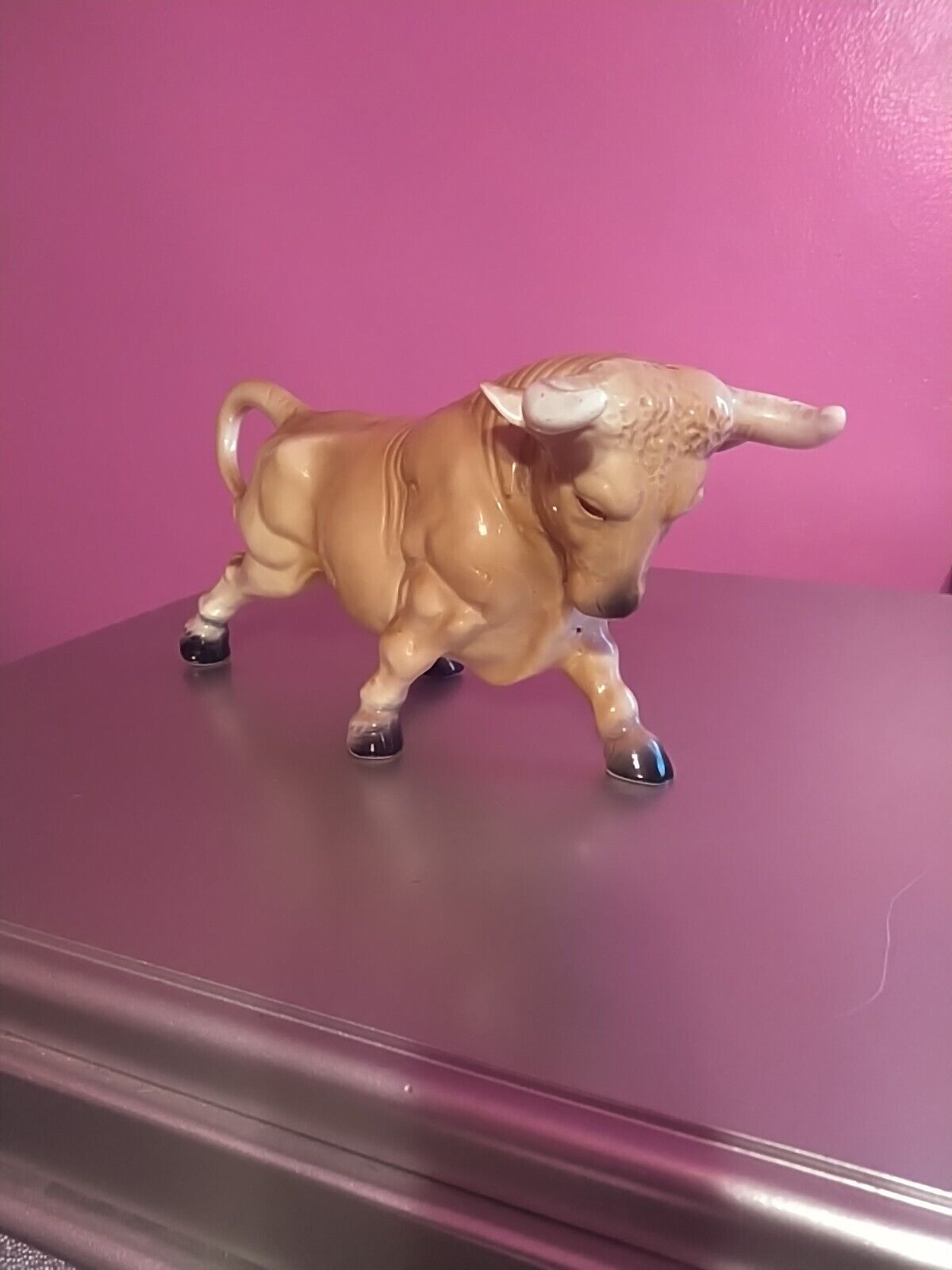 Vintage Porcelain Charging Bull Figurine