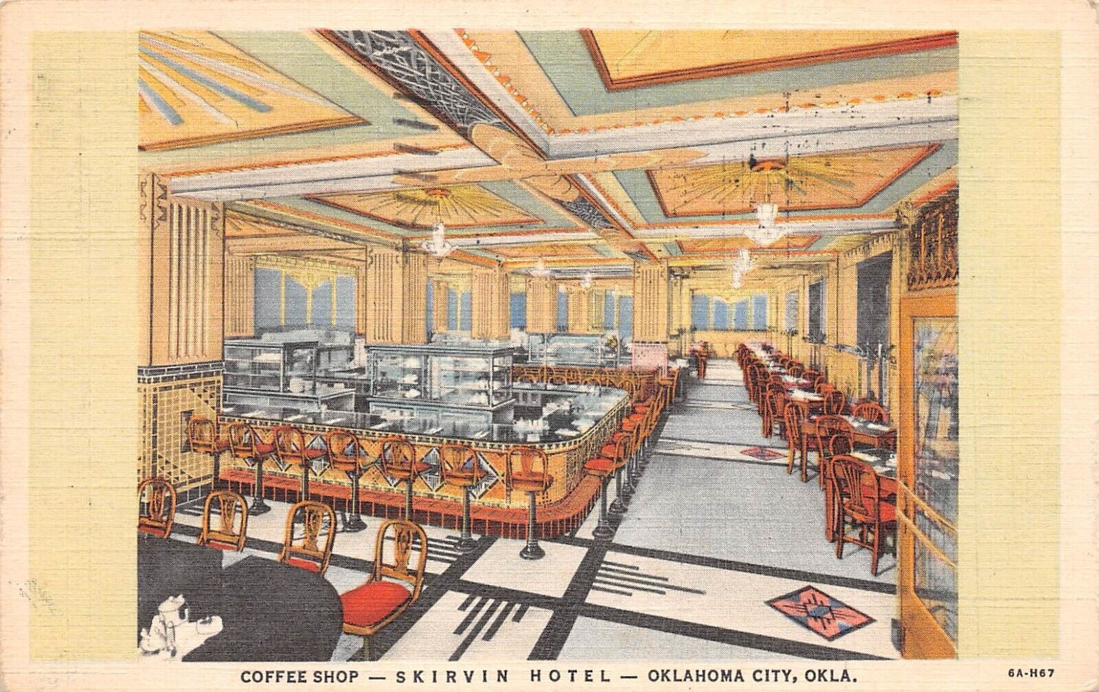 Modernist Coffee Shop Skirvin Hotel Oklahoma City Ok 1940 Postcard 8892