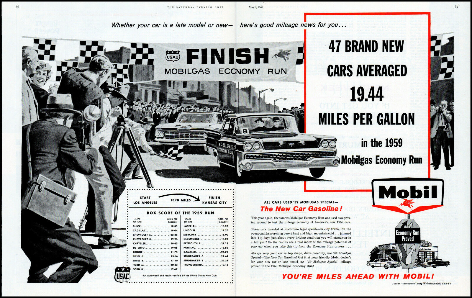 1959 Mobilgas Economy Run Mobil Gas Oil Box Score Car Run retro art print ad LA1