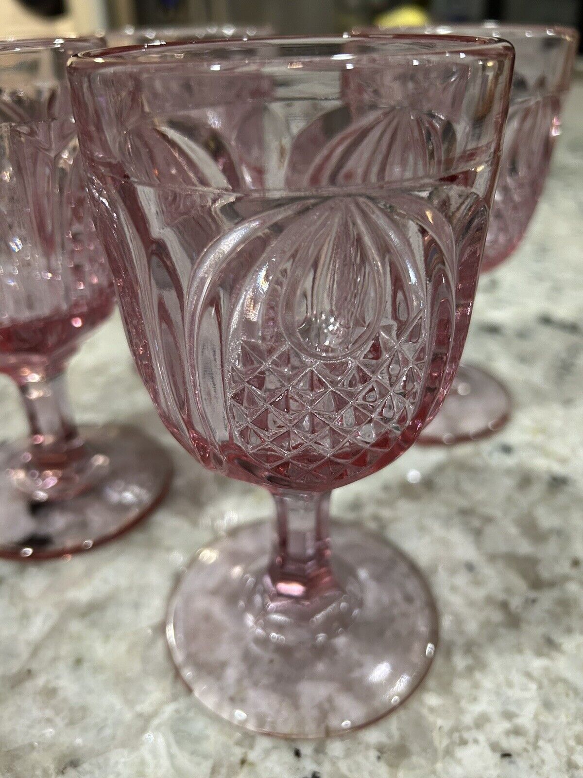 Set of 4 Fenton Pineapple Colonial Pink Water Goblets 8 oz (B)