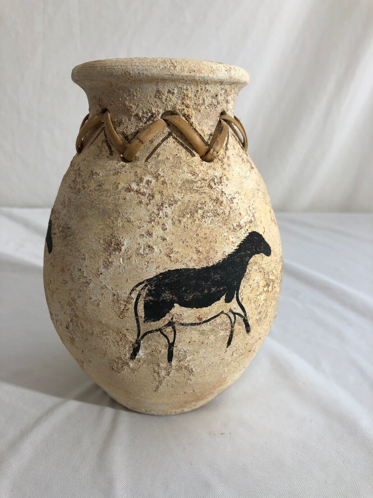 Ceramic Native American Style Vase with Horse Designs - 7 and 1/2 Inches Tall