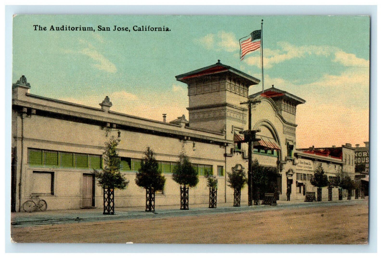 c1910s US Flag Standing in The Auditorium, San Jose, California CA Postcard