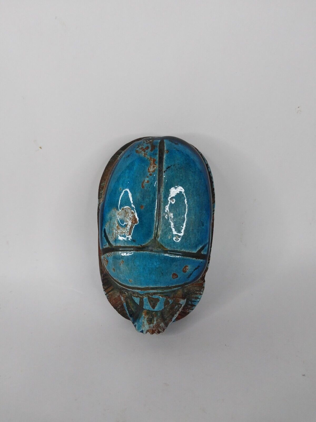 UNIQUE ANCIENT EGYPTIAN ANTIQUE Small Stone Blue Scarab Beetle Luck Hieroglyphic