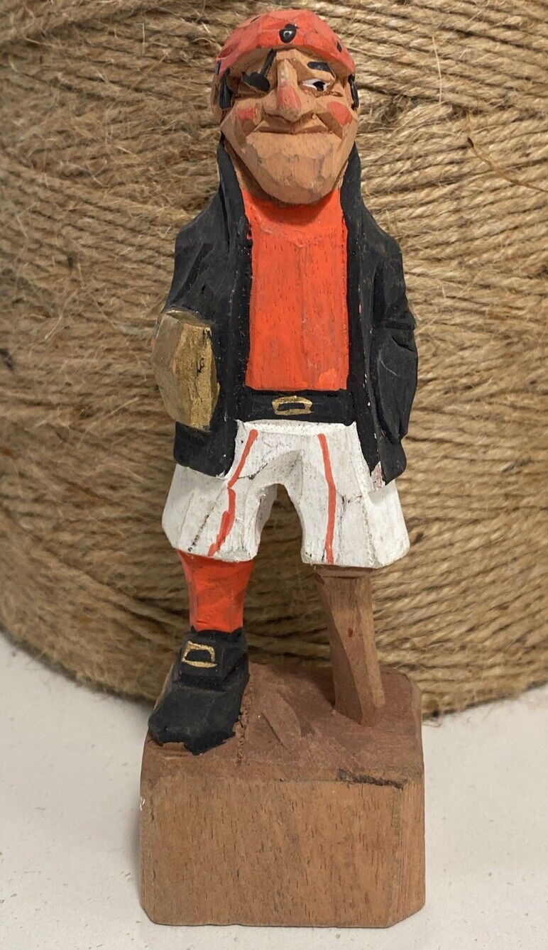 Vintage Hand Carved & Painted Wood PIRATE PEG LEG Wood Figure 6.5 Inch Tall