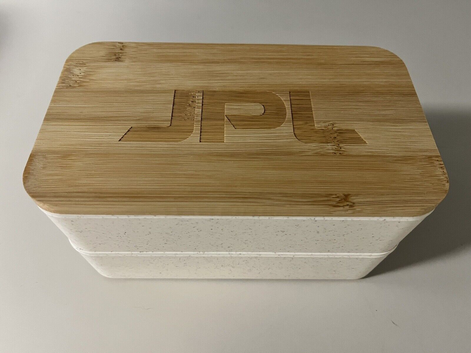 JPL-NASA White Wooden Engraved Top Bento Lunch Box - New