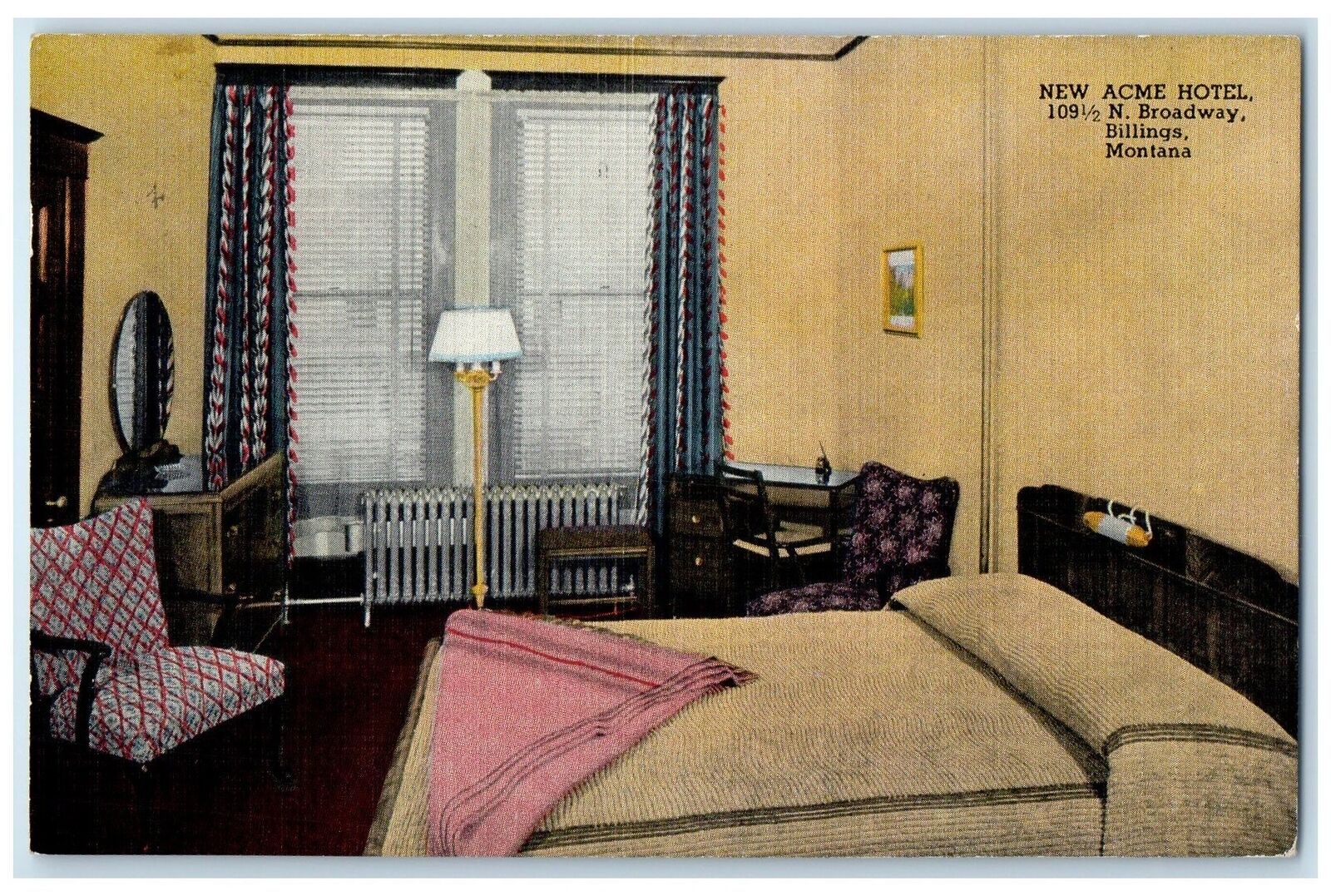 1963 New Acme Hotel Bed Room Interior Scene Billings Montana MT Posted Postcard