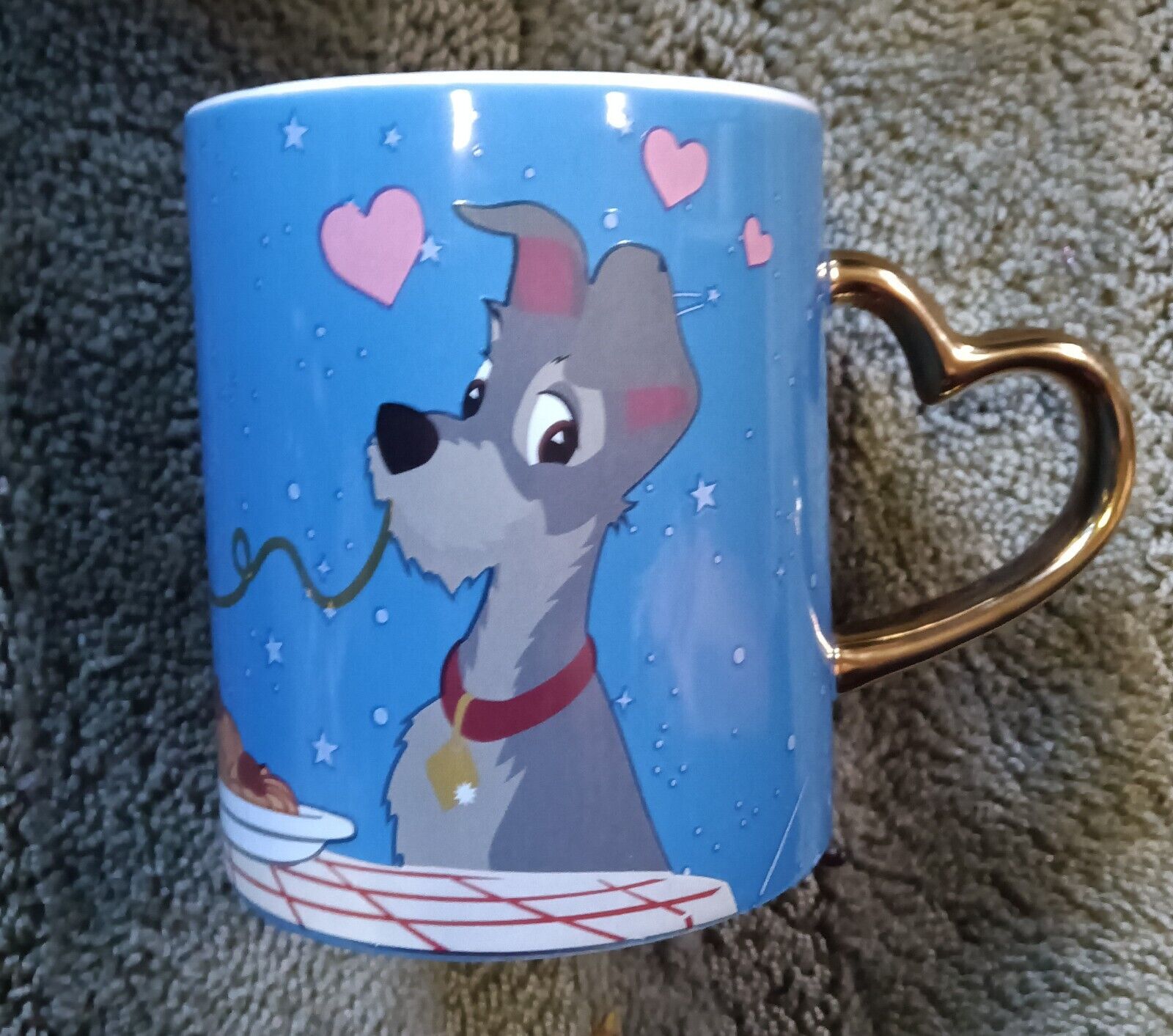 Vintage Disney Lady and The Tramp With Gold  Heart Handle Coffee Mug