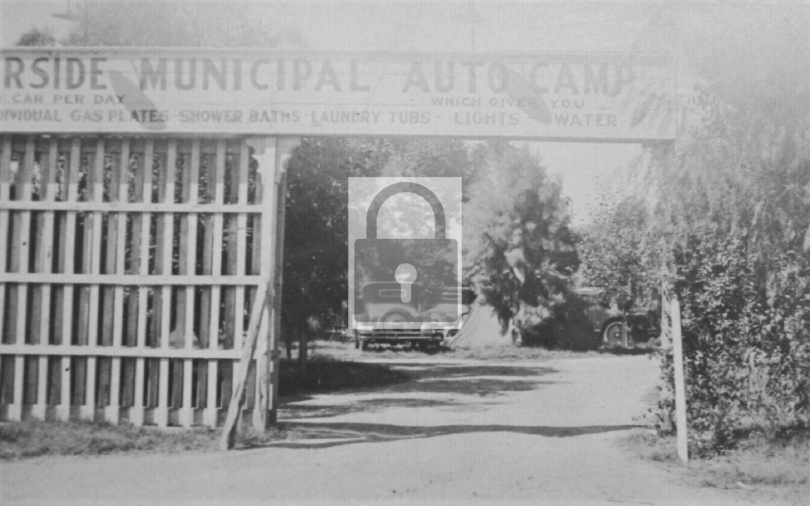 Riverside Municipal Auto Camp Entrance California CA Reprint Postcard