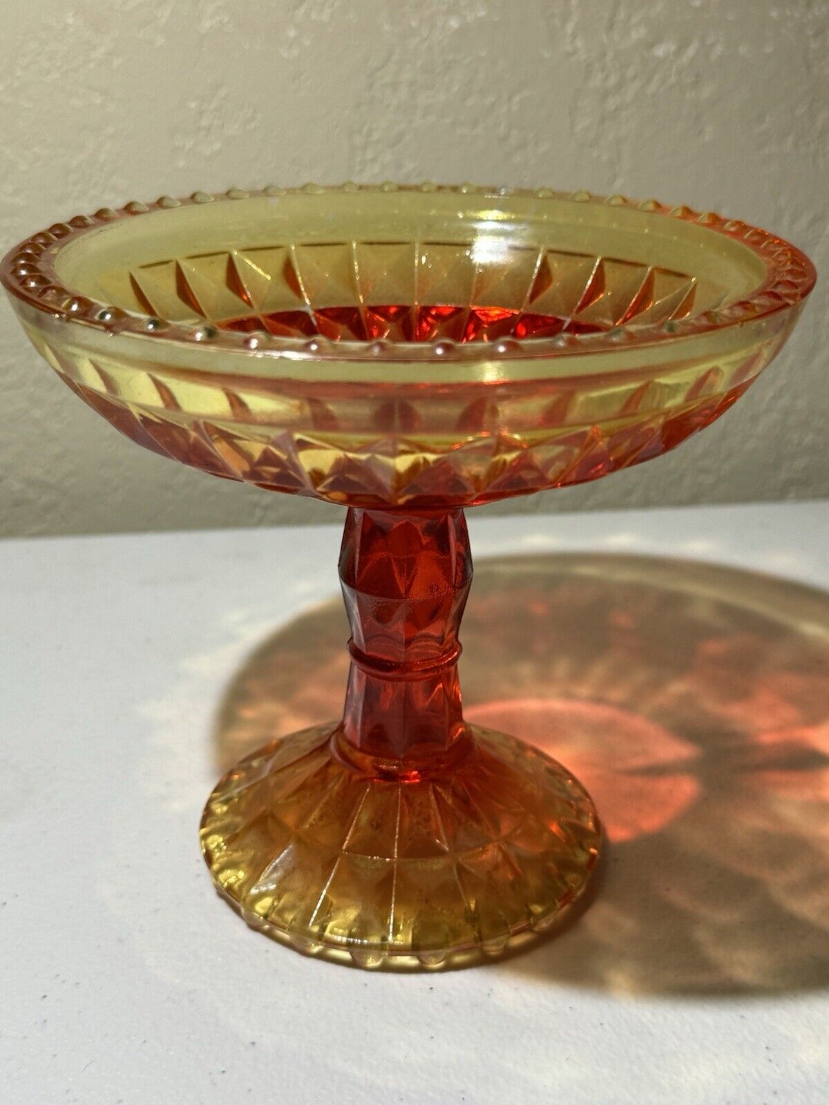 Vintage Jeanette Glass Amberina Pedestal Compote Dish