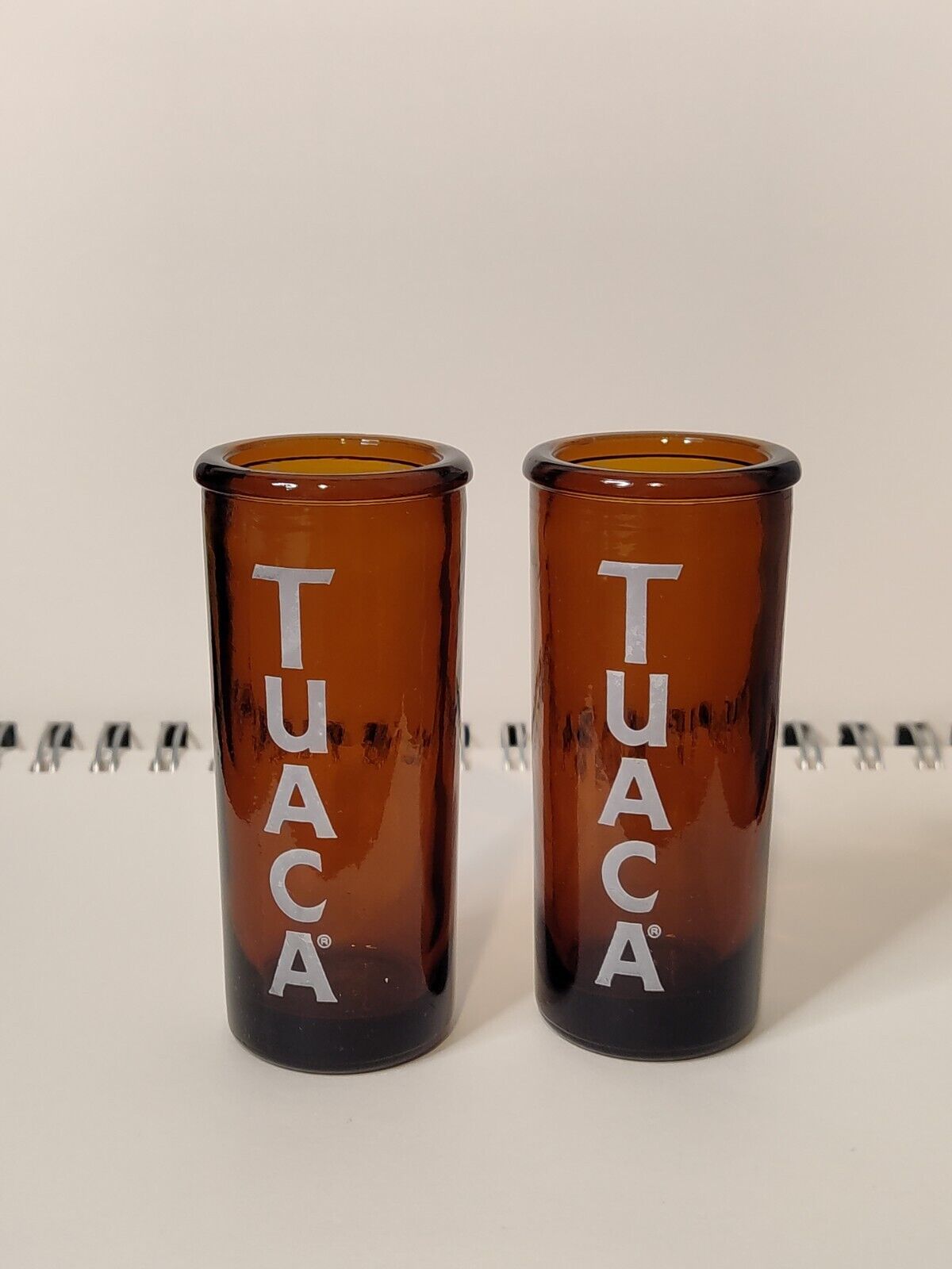 Two Vintage Tuaca Brown Amber Double Shot Glass 