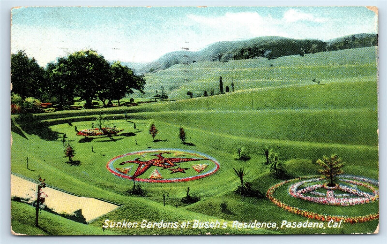 Postcard Sunken Gardens at Busch\'s Residence, Pasadena CA 1910 J145