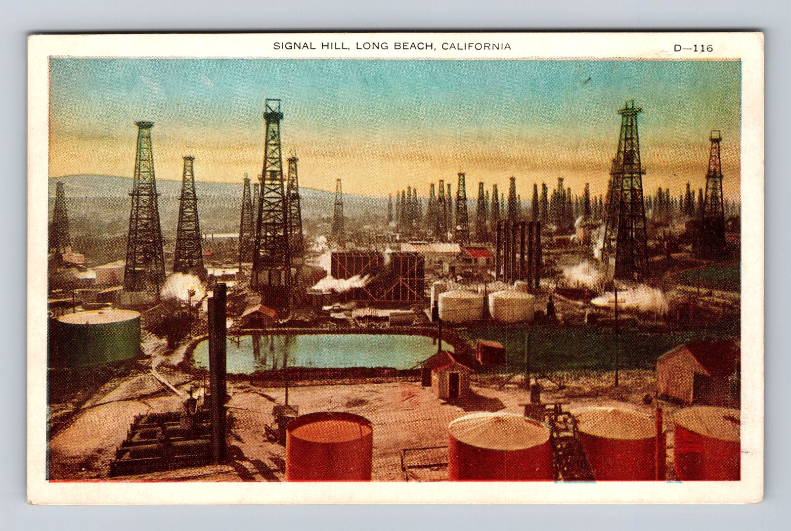 Long Beach CA-California, Signal Hill Oil Fields & Refinery, Vintage Postcard