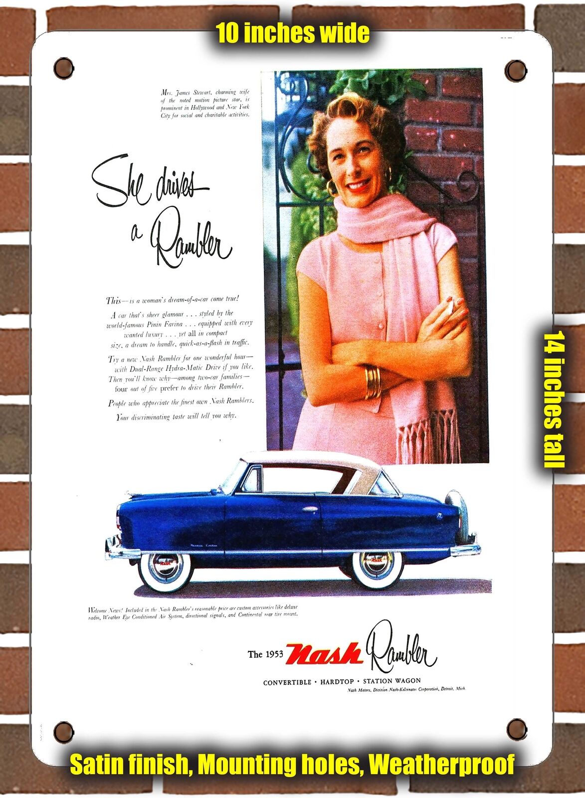 METAL SIGN - 1953 Nash Rambler Hardtop She Drives a Rambler - 10x14 Inches
