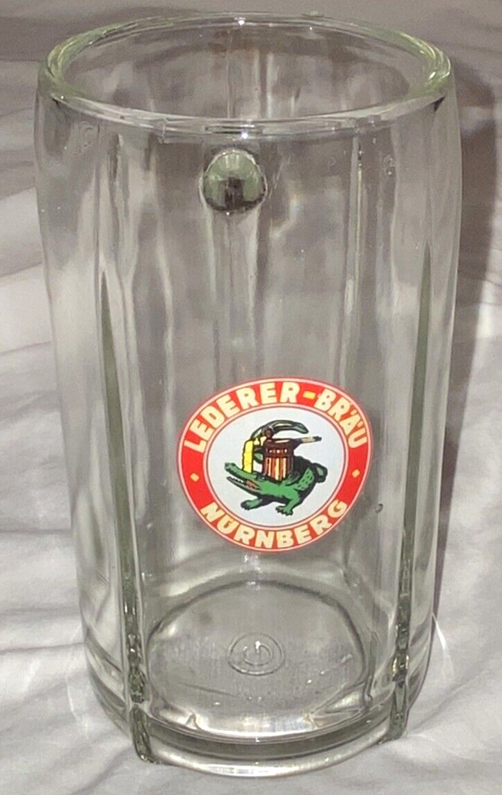 VTG Lederer Brau Beer Glass RARE GERMAN STEIN Mug BREWERY Nurnberg Bavaria