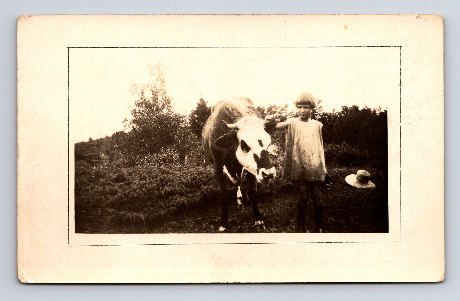RPPC Young Farm Girl and Cow Friends Postcard