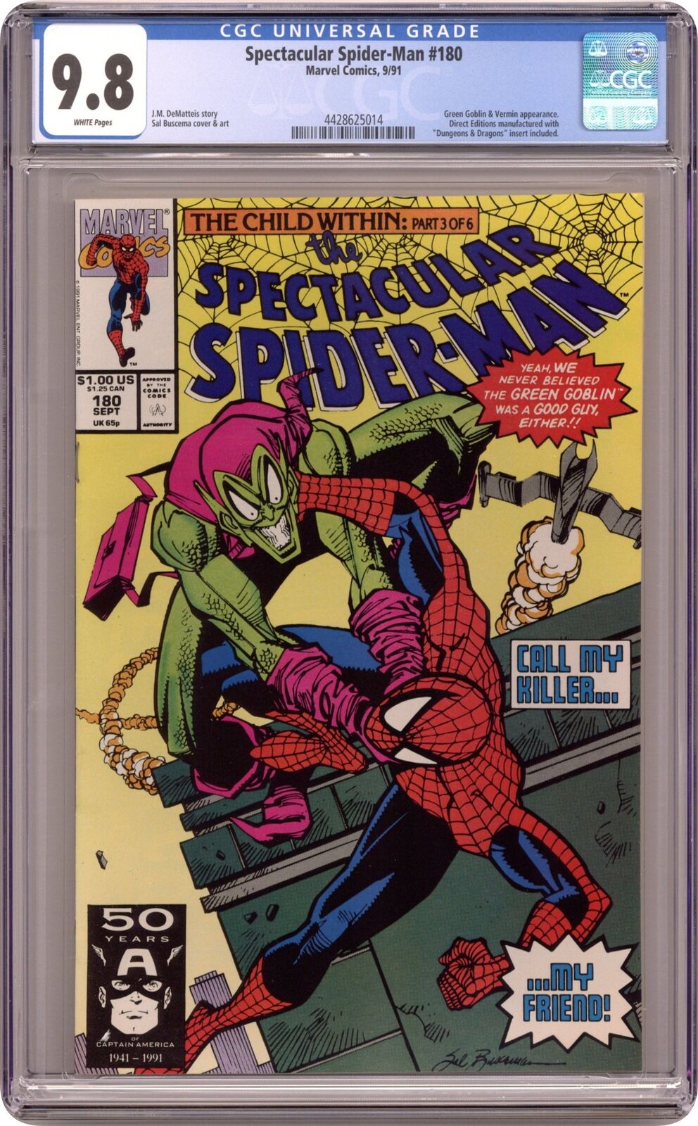 Spectacular Spider-Man Peter Parker #180 CGC 9.8 1991 4428625014