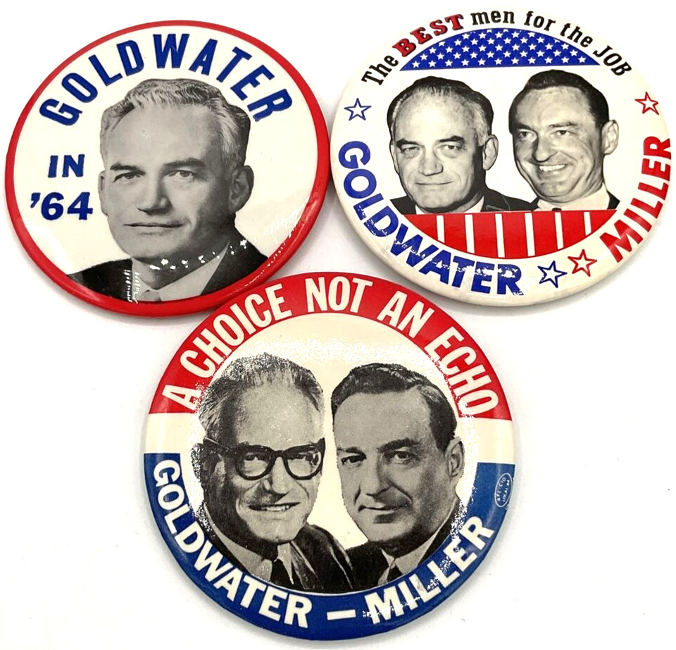 Lot of Three 3.5” Goldwater Miller Political Campaign Button Pinback 64 Election