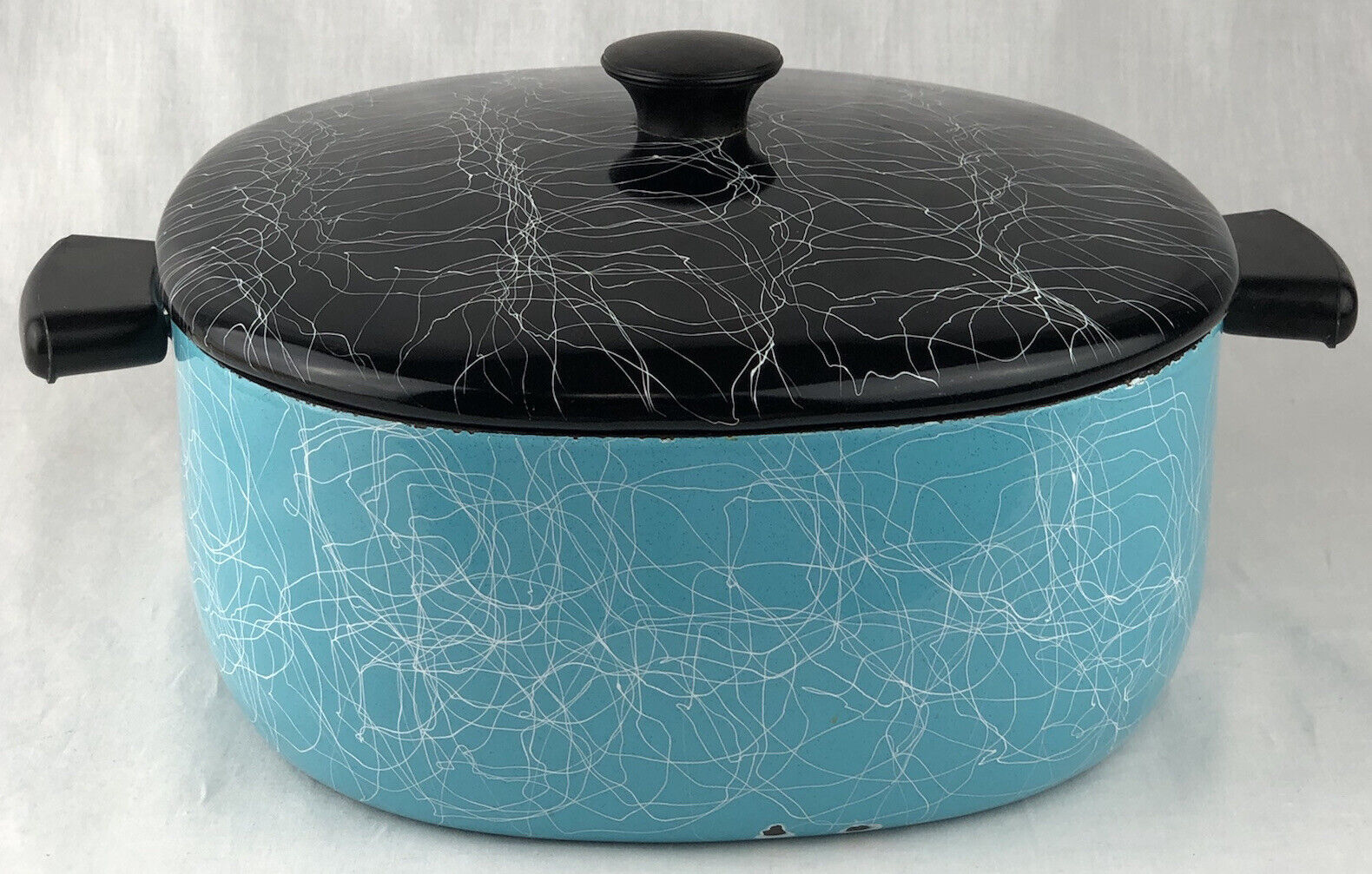 Serendipity Enamel Dutch Oven Pan W/ Lid Turquoise Black MCM Spaghetti String