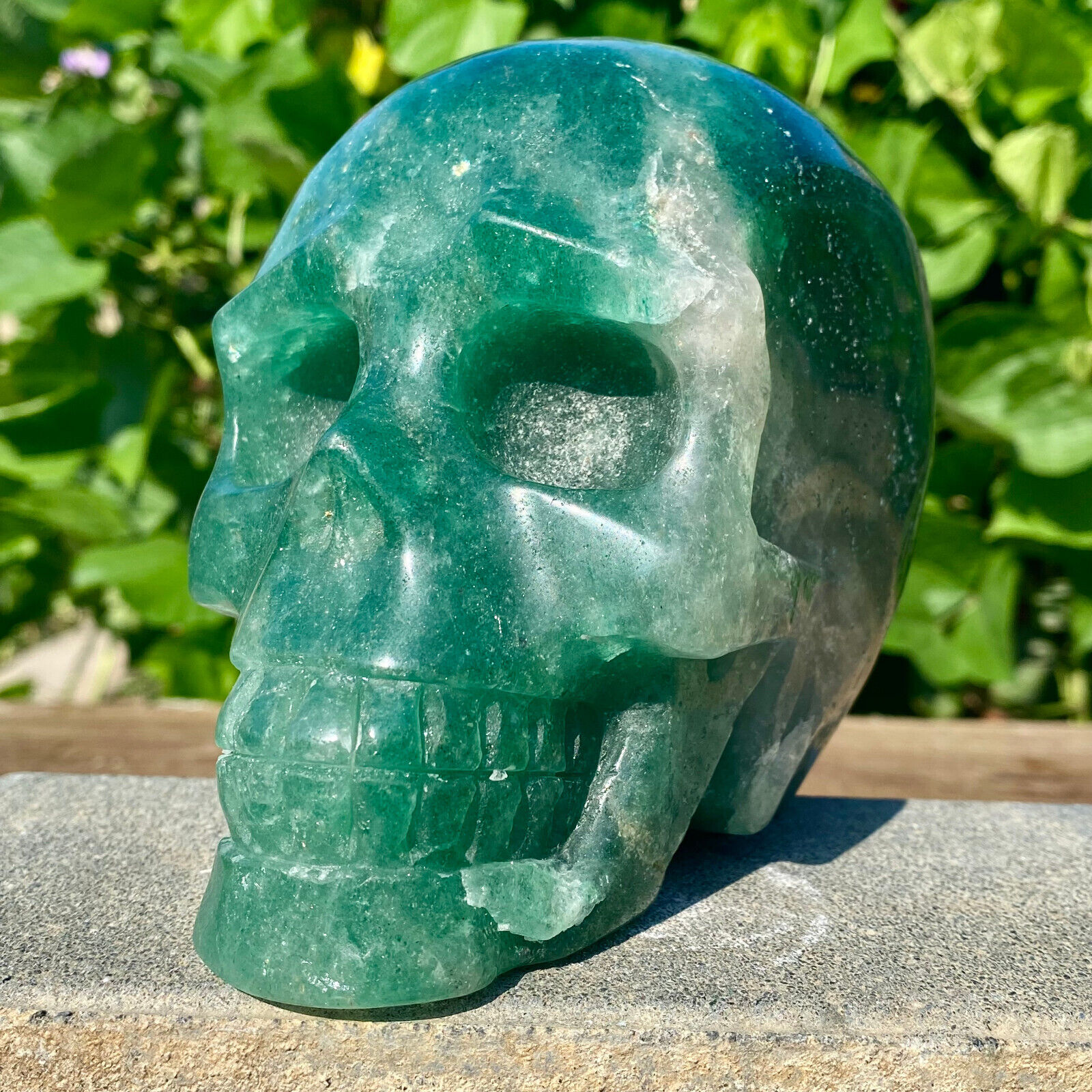 4.6LB Natural green strawberry Quartz Crystal Skull hand carved decoration