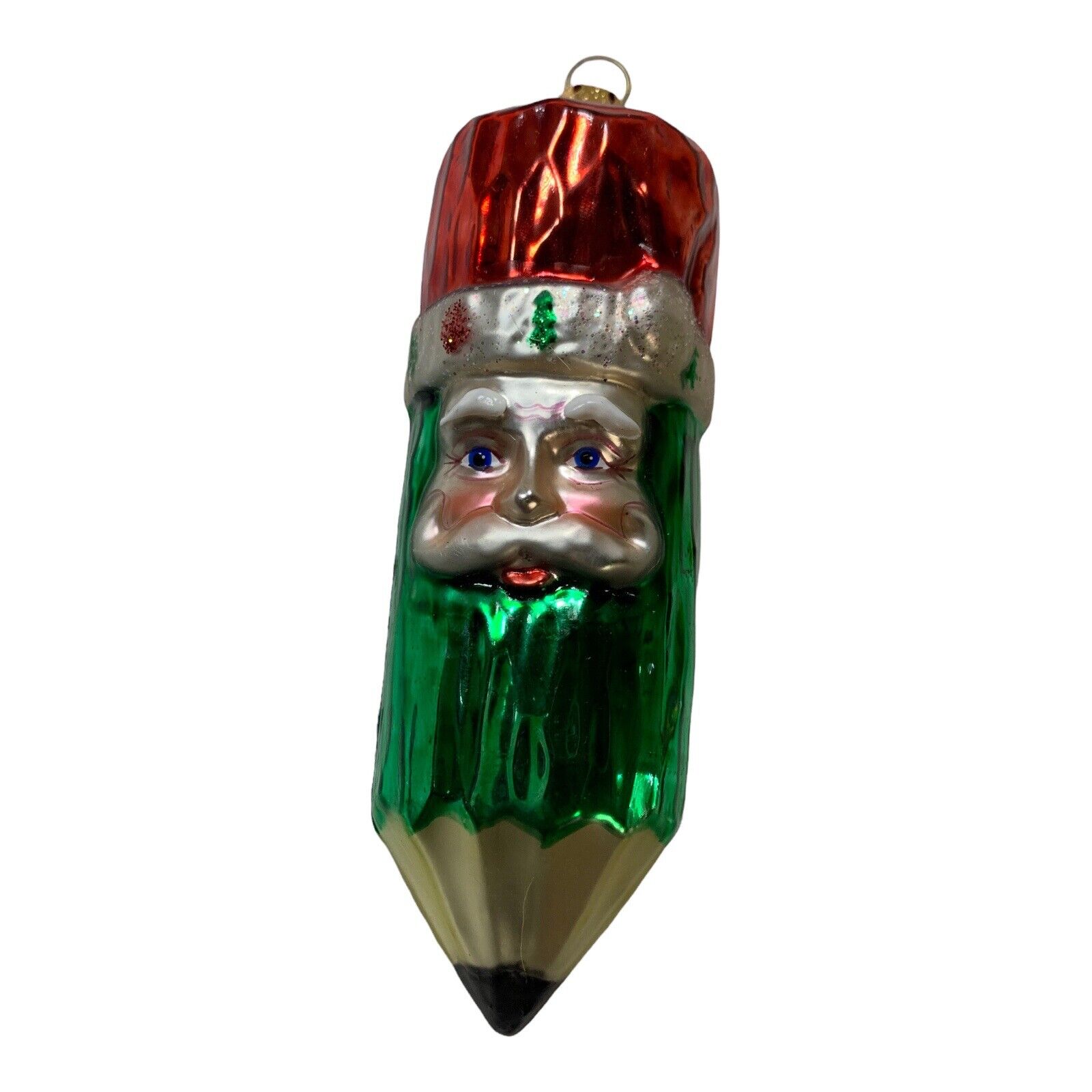 Vintage Blown Mercury Glass Santa Claus Pencil Ornament 3” Saint Nick Christmas