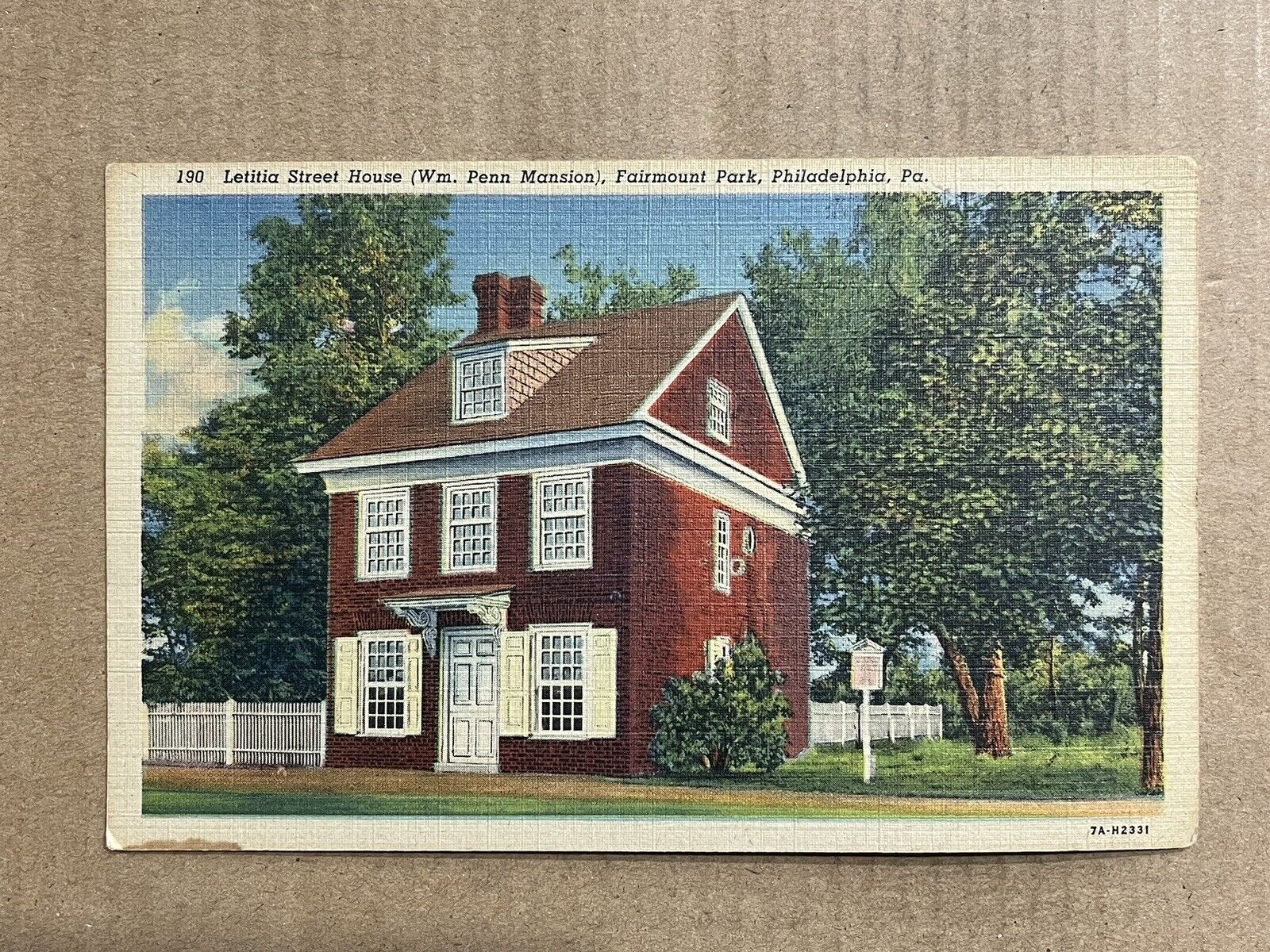 Postcard Philadelphia Pennsylvania Letitia Street House Fairmount Park Vintage