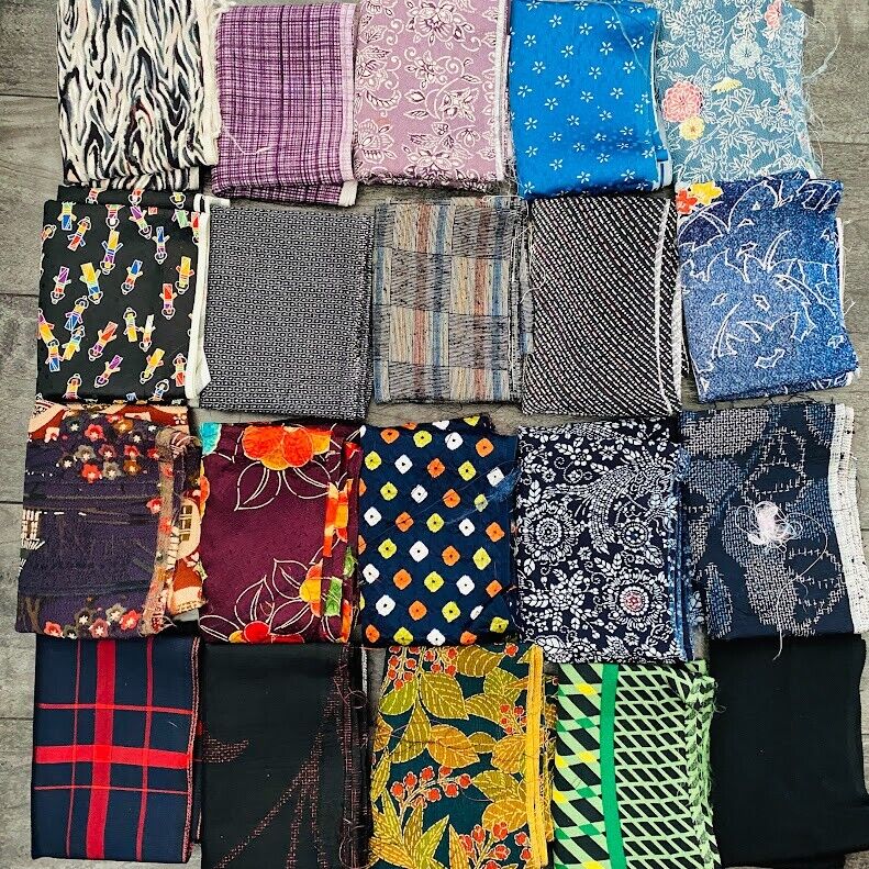 Bundle #100 Quilting Vintage Silk Fabric Scraps Japanese Kimono Fabric Bag