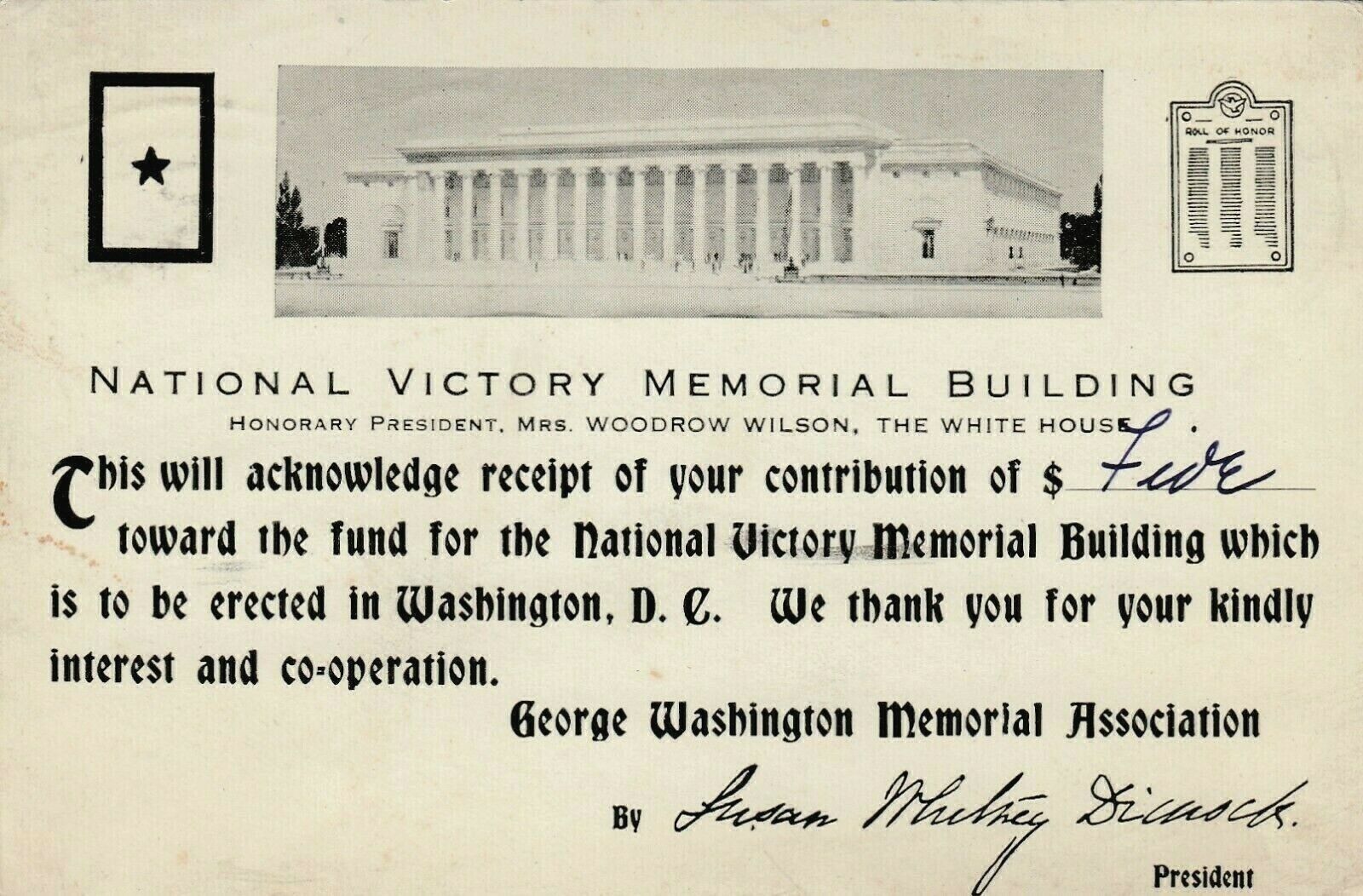 Vintage Patriotic  Postcard NATIONAL VICTORY MEMORIAL BUILDING  POSTED UDB