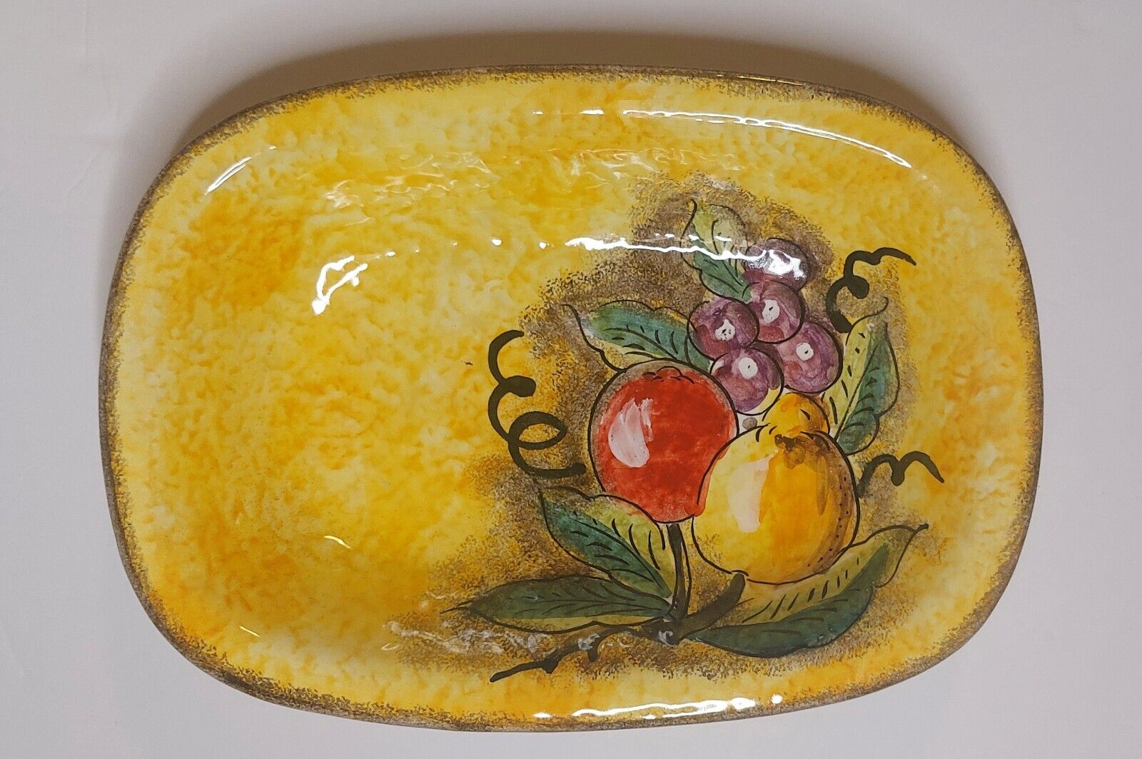 Vintage Hand Painted Fruit Bowl Farmhouse Style Yellow 7X10in #417 