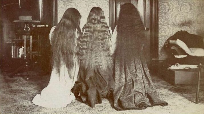 Vintage Strange Creepy Photo Women with Long Hair  10 x 7  Photo Reprint A-7