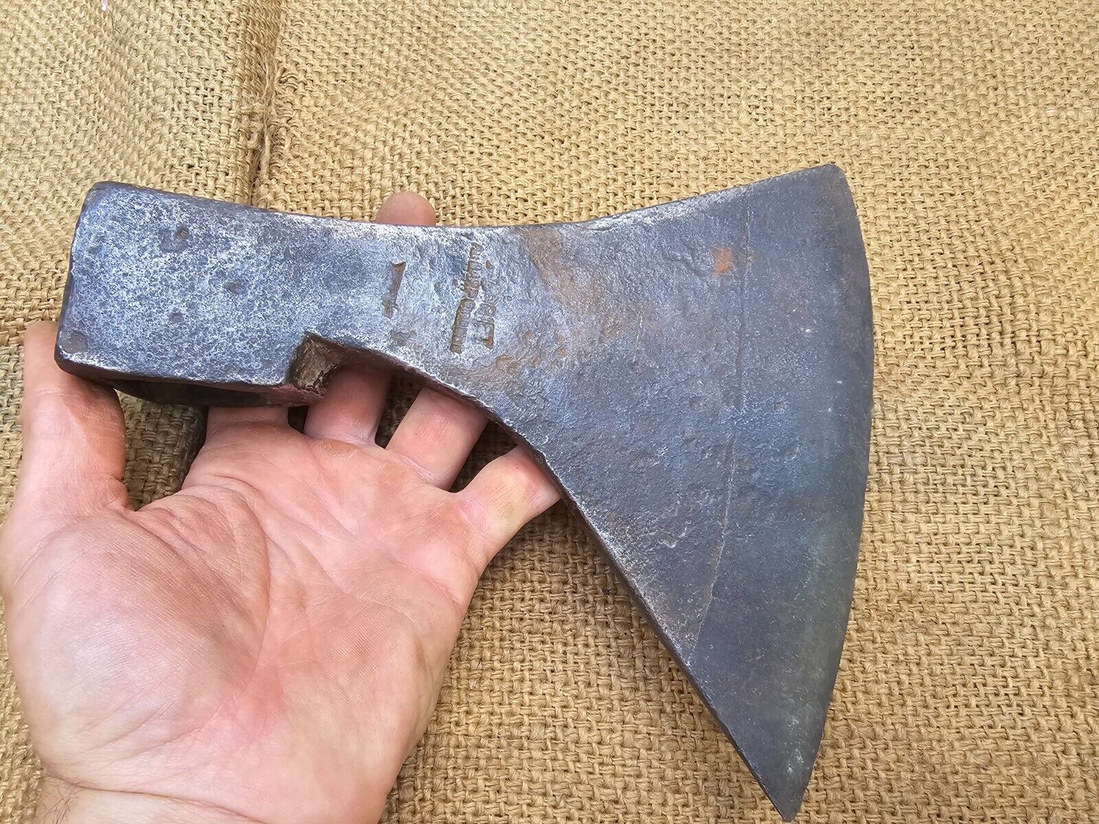 LARGE VINATGE HAND FORGED FRENCH AXE HEAD ANTIQUE