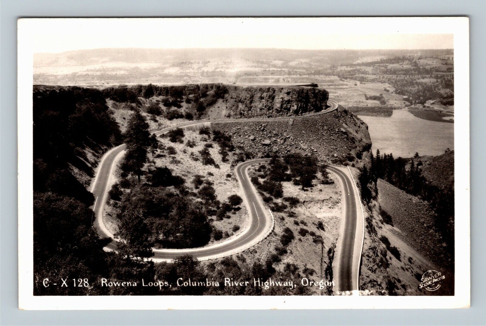 RPPC Columbia River Highway OR, Rowena Loops, Oregon Real Photo Vintage Postcard