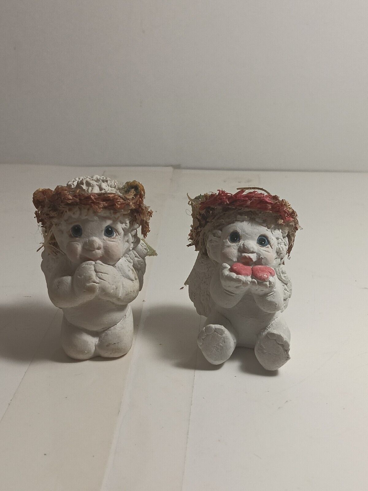Two Cast Art Handcrafted Praying Cherubs 