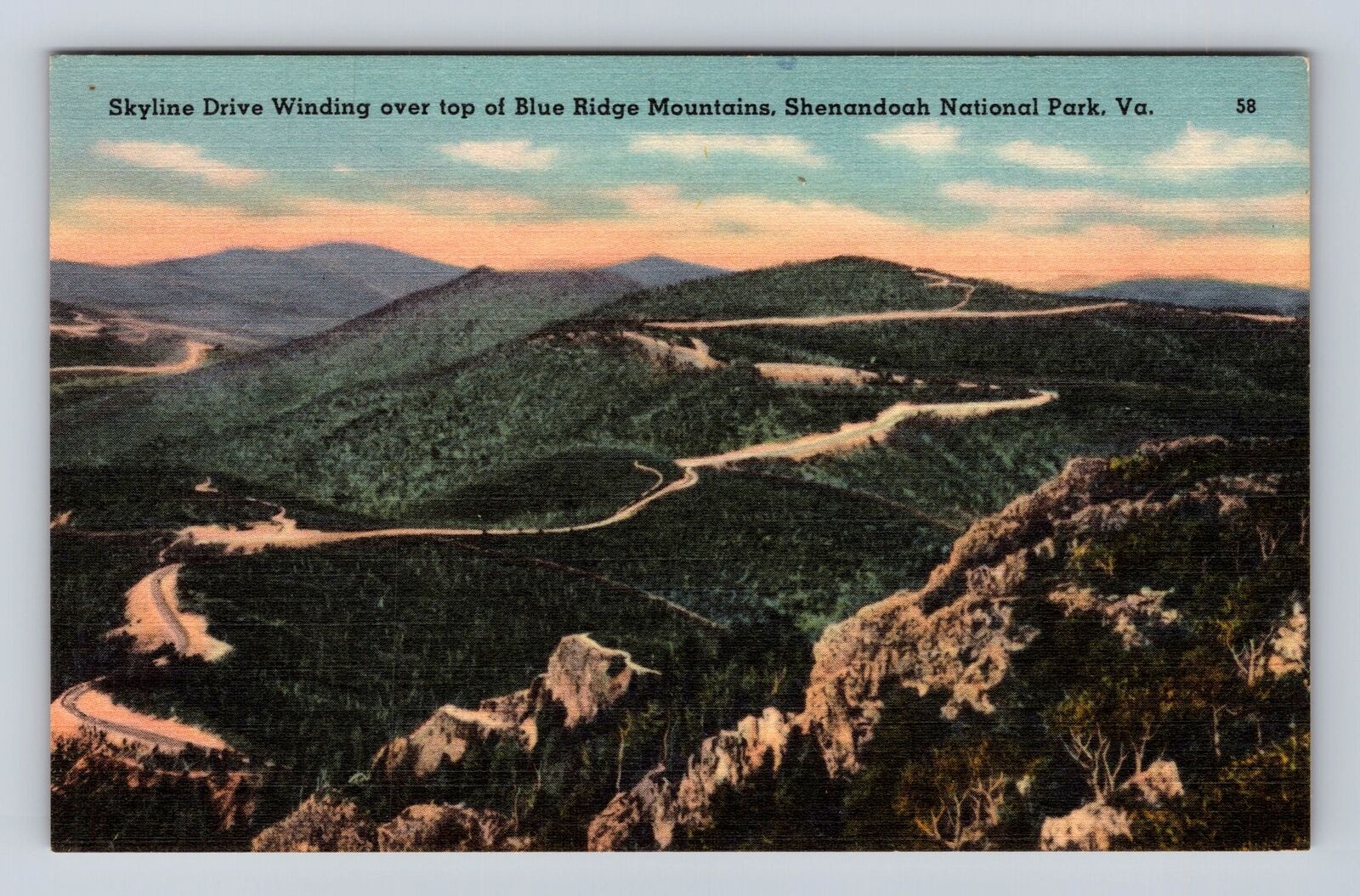 Blue Ridge Mtns. VA-Virginia Skyline Dr. Shenandoah Nat\'l Park Vintage Postcard.