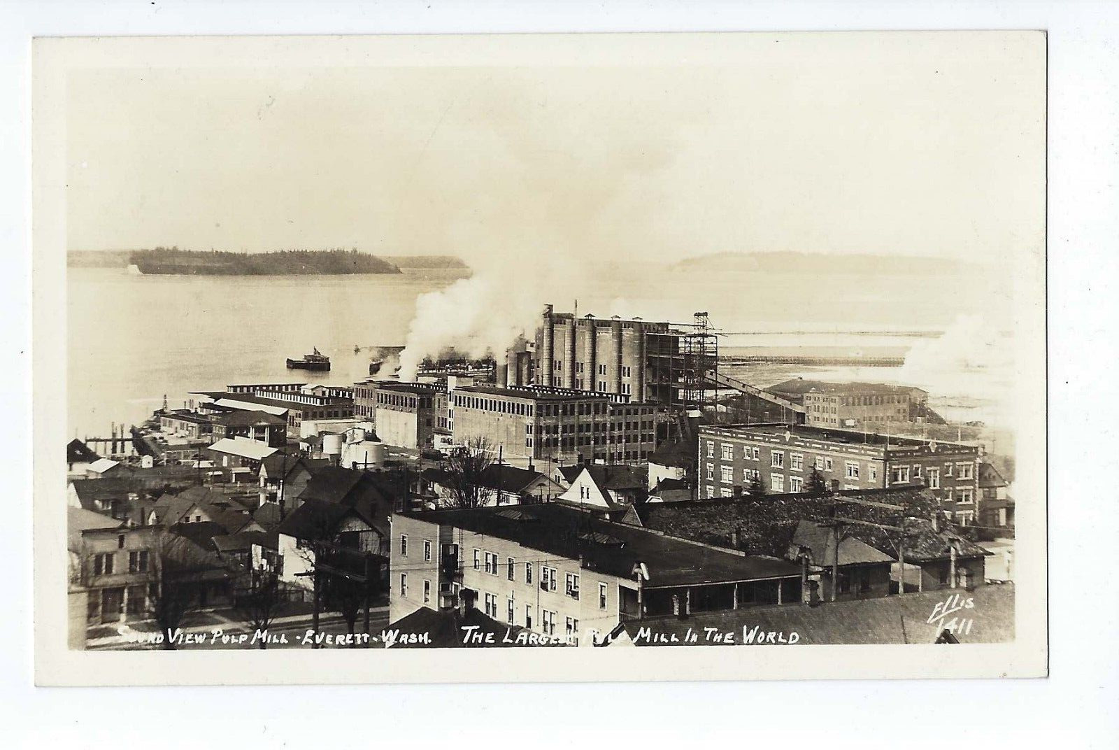 Sound View Pulp Mill RPPC Postcard Everett Washington Largest in World