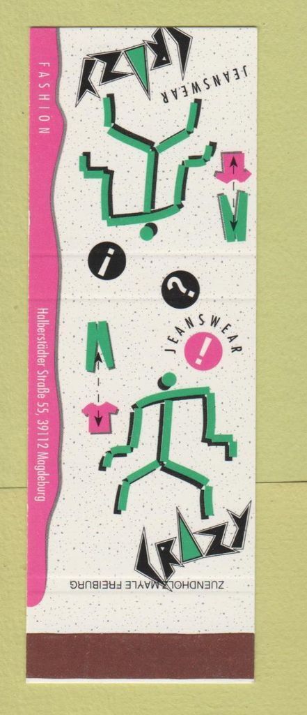 Matchbook Cover - Crazy Jeans Magdeburg Germany SAMPLE clothes