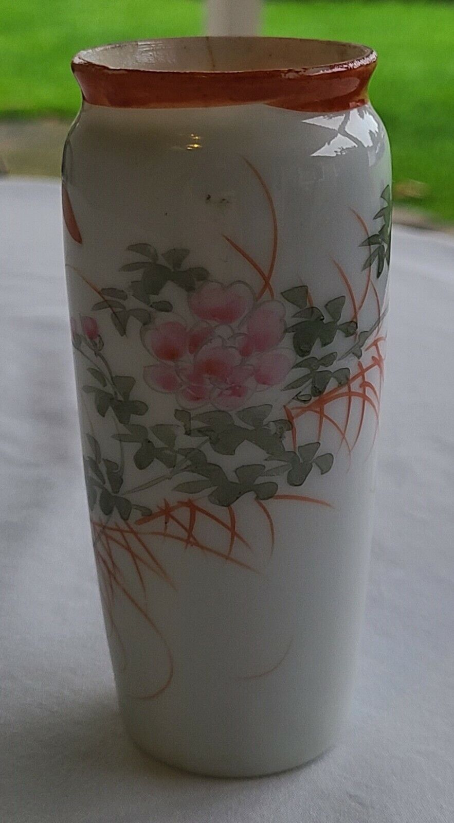 Vintage Vase Japan Red Transferware WWII Hand Painted Hand Made 