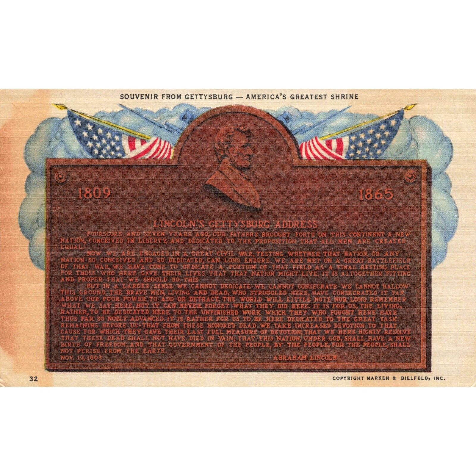 Postcard Souvenir From Gettysburg America\'s Greatest Shrine Lincoln\'s Gettysburg