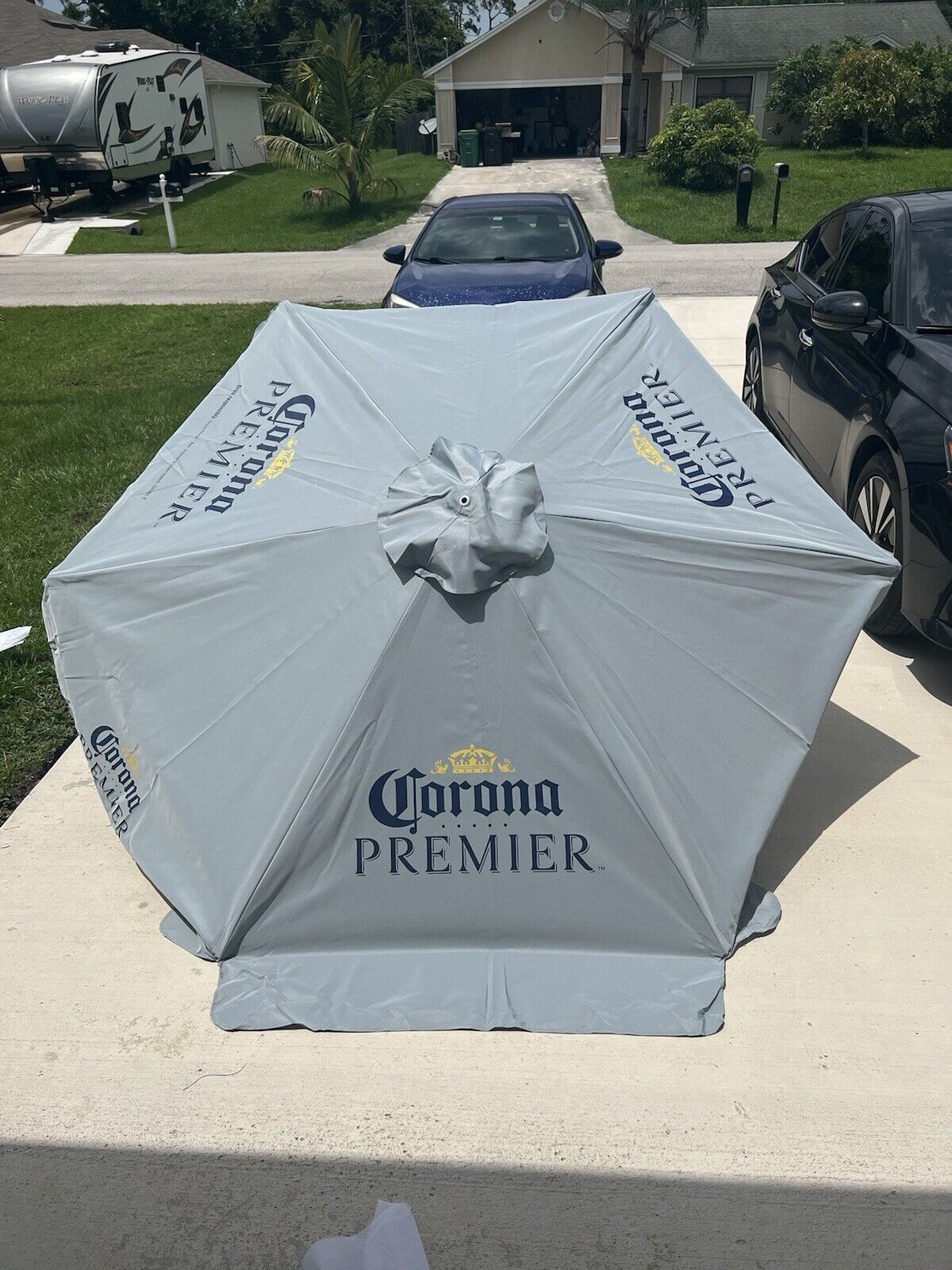 Corona Premier Gray Patio Deck Umbrella Metal 8 ft Bar Furniture NEW Cerveza