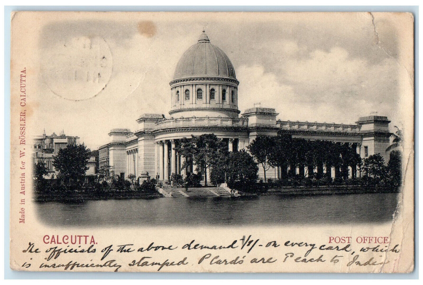 c1905 View of Post Office Calcutta (Kolkata) India Posted Antique Postcard